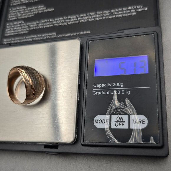 Milor Gold-Plated Sterling Silver Dome Ring Size 10 Etched Wave Texture 5.13g - Picture 9 of 10